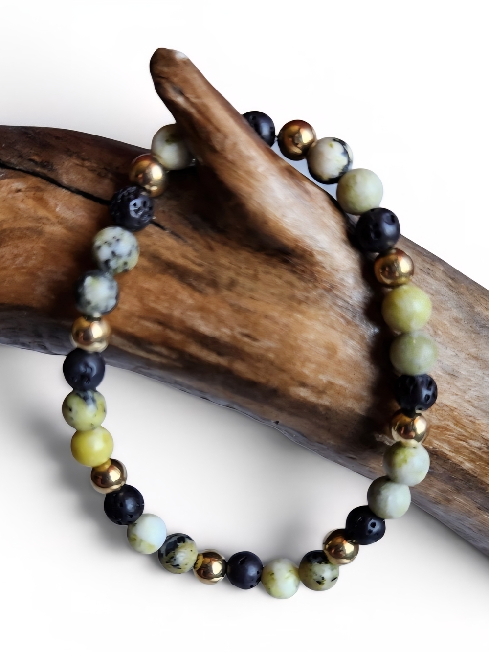 Lava Rock & Howlite Beaded Stretch Bracelet with Gold Accents